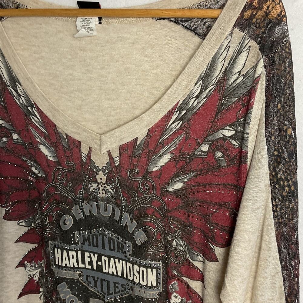 Harley Davidson Lace Sleeve Top Womens Large - Picture 4 of 7